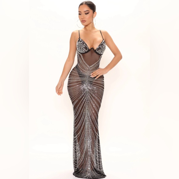 caught your attention maxi dress Fashion Nova | Dresses | Fashion Nova Caught Ur Attention Embellished Maxi  Dress Gown Black